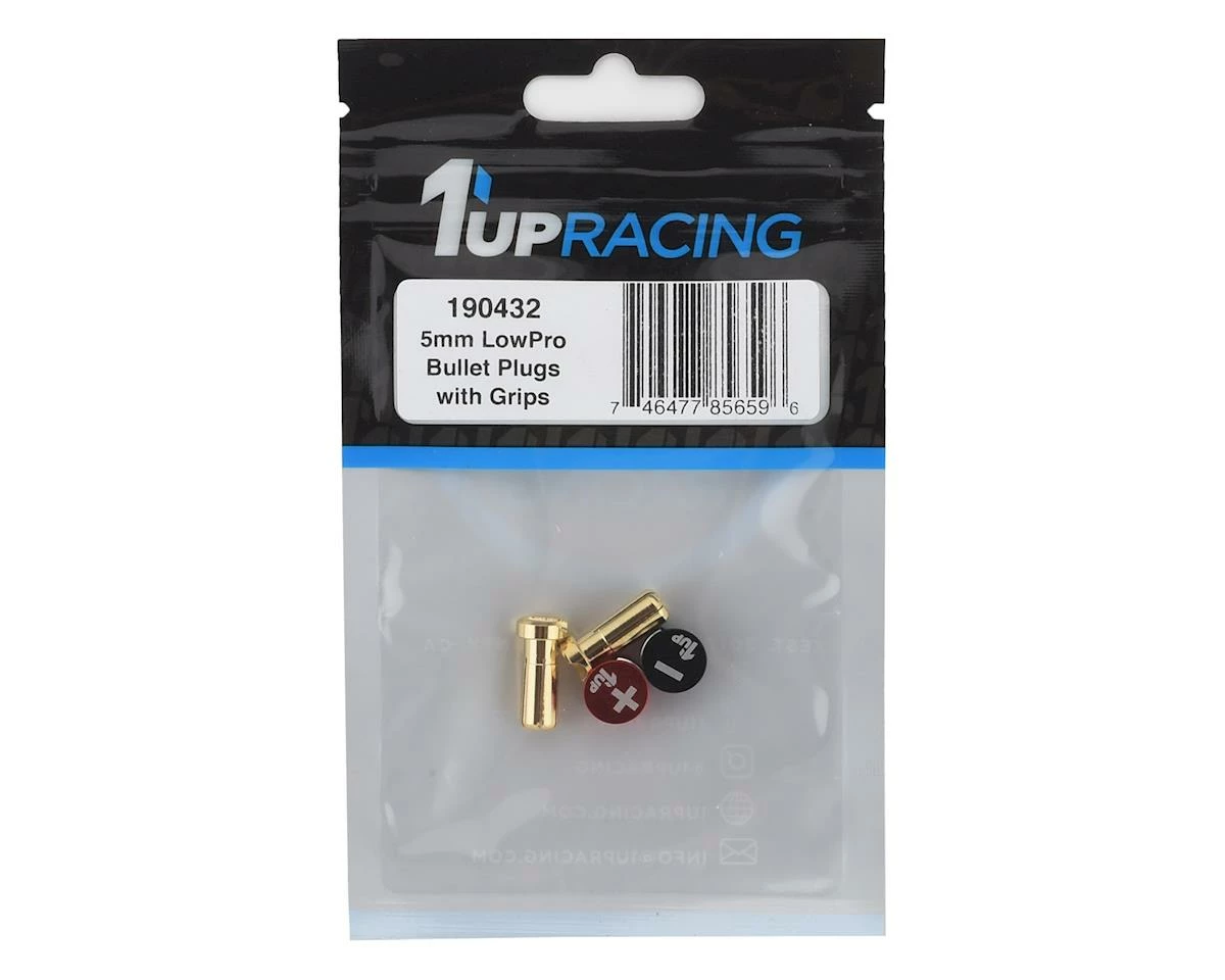 1UP Racing LowPro Bullet Plug Grips W/5mm Bullets (Black/Red) - Image 2
