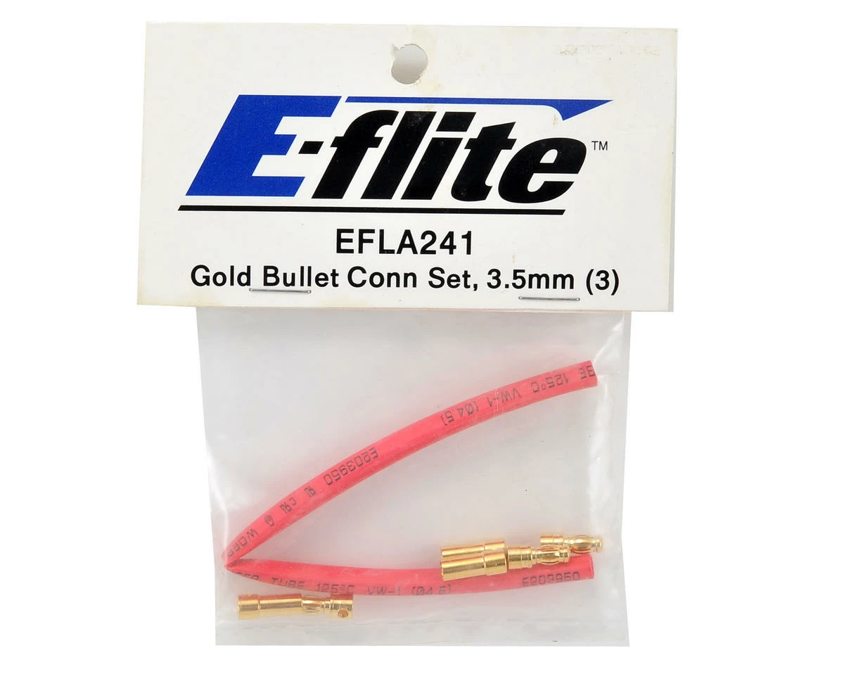 E-Flite 3.5mm Gold Bullet Connector Set W/Heatshrink (3 Male/3 Female) - Image 2