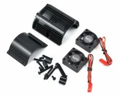 YEAH RACING 1/8 Twin Fan Aluminum Heat Sink W/2 Fans (Black) (40.8mm Diameter)