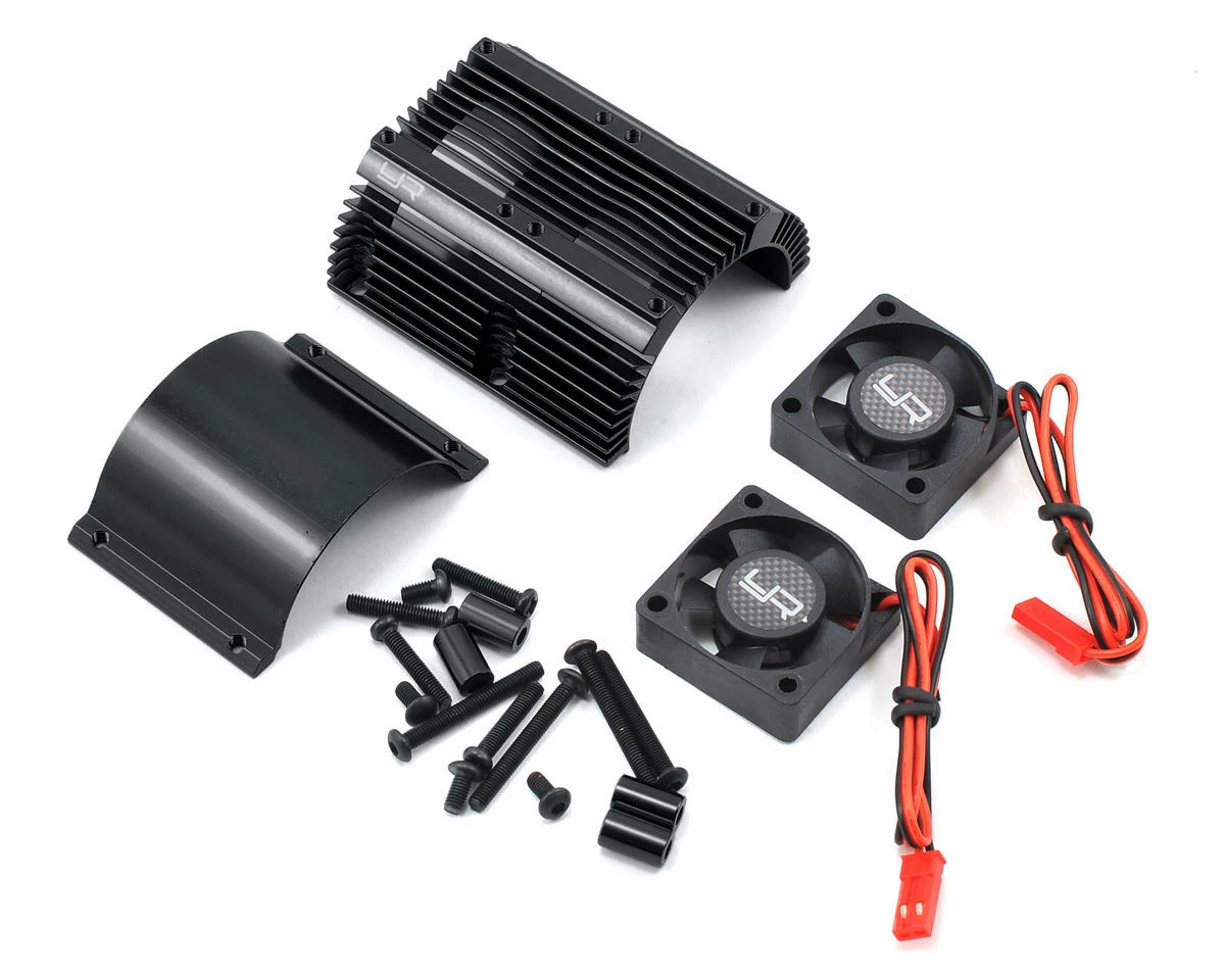 YEAH RACING 1/8 Twin Fan Aluminum Heat Sink W/2 Fans (Black) (40.8mm Diameter)