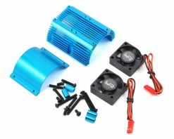 YEAH RACING 1/8 Twin Fan Aluminum Heat Sink W/2 Fans (Blue) (40.8mm Diameter)