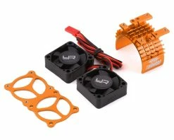 YEAH RACING Aluminum 540/550 Motor Heat Sink W/Twin Tornado Fans (Orange)