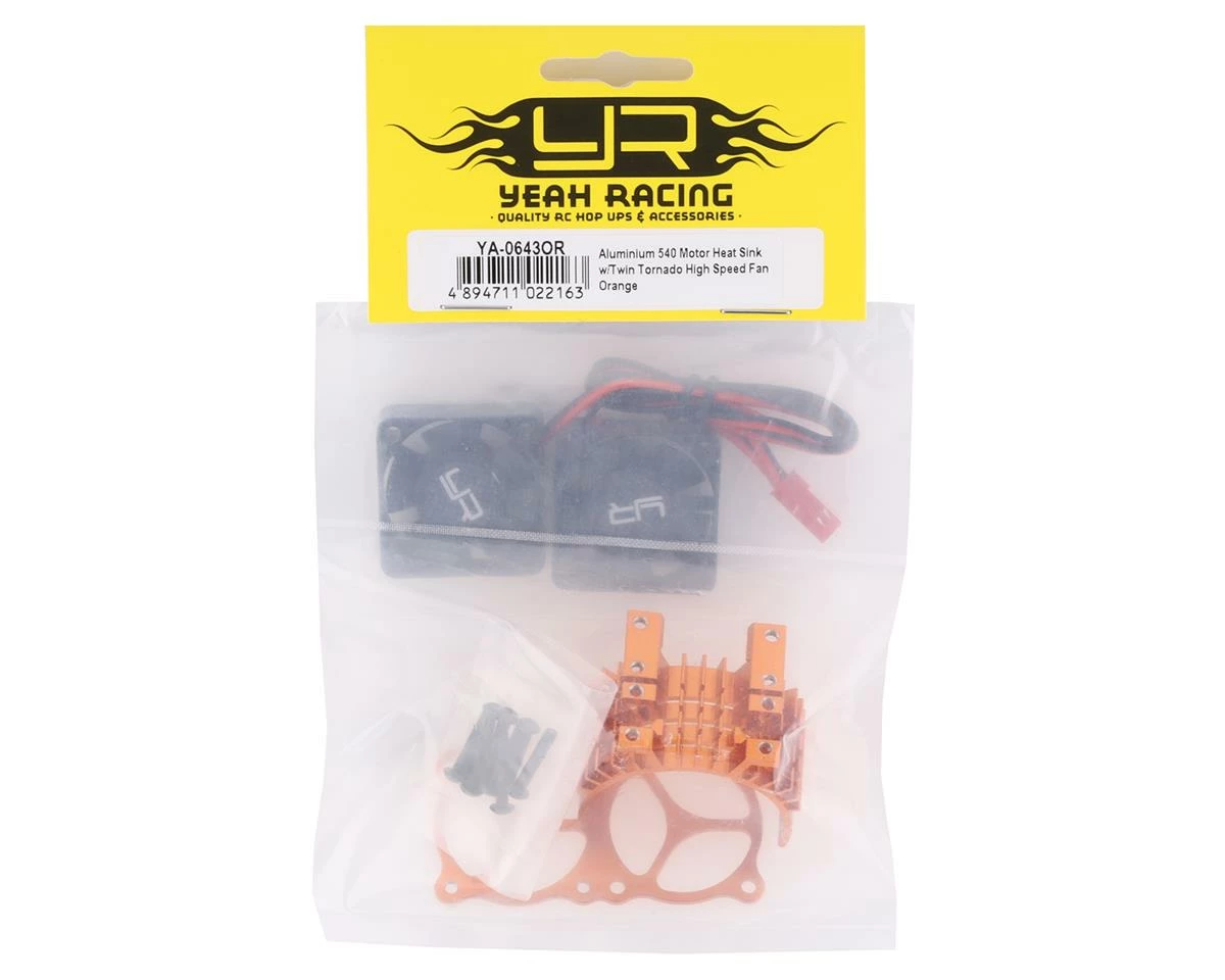 YEAH RACING Aluminum 540/550 Motor Heat Sink W/Twin Tornado Fans (Orange) - Image 3